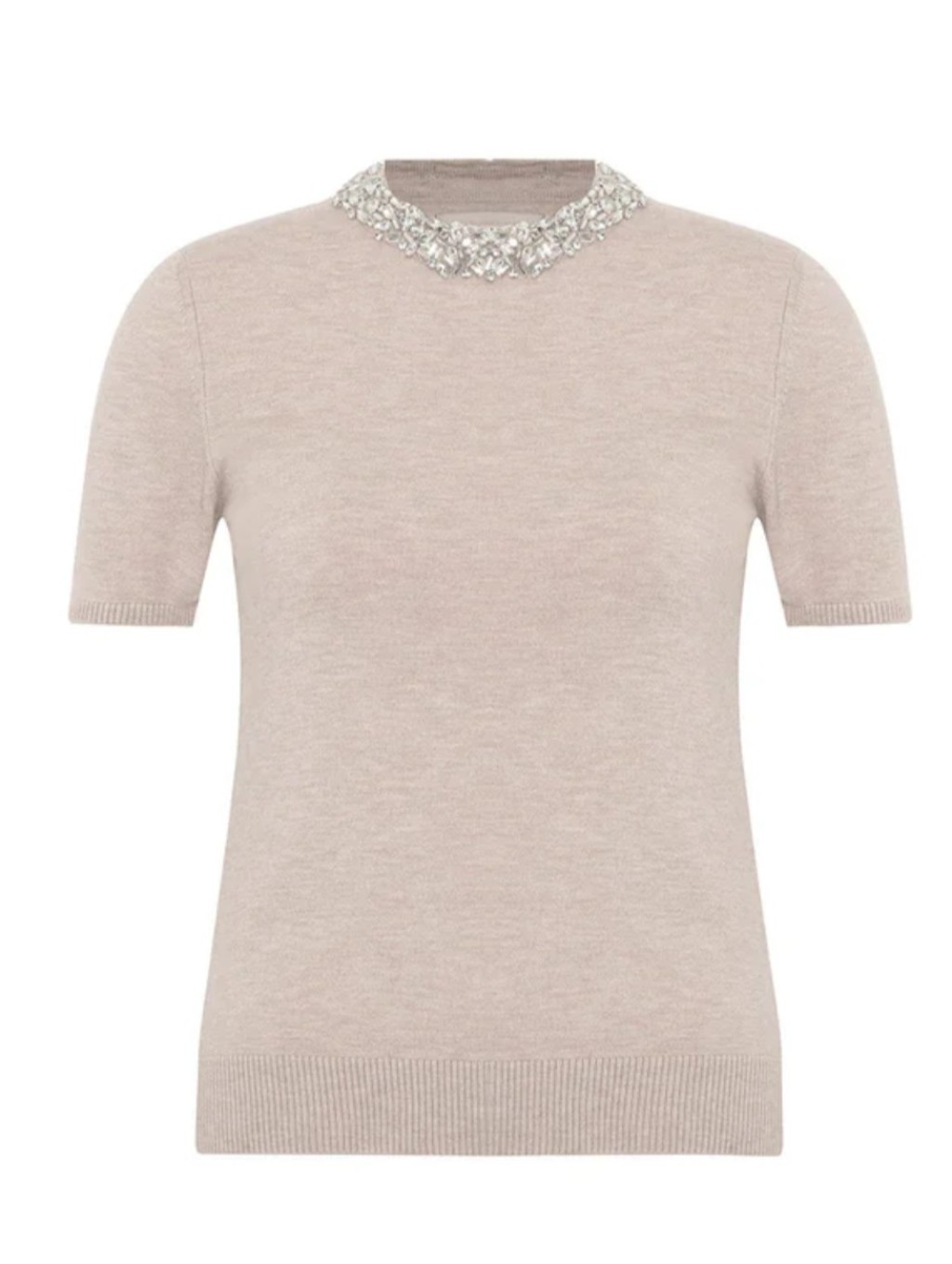 Theo The Label Nomia Embellished Knit Tee Oatmeal Beige Nwot Vegan Cashmere Xs